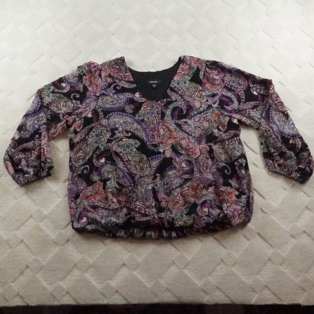 Karen Kane V-Neck Blouse Womens 2X Paisley Printed Crinkled